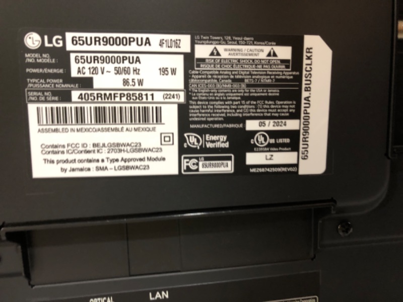 Photo 1 of LG 65-Inch Class UR9000 Series Alexa Built-in 4K Smart TV (3840 x 2160),Bluetooth, Wi-Fi, USB, Ethernet, HDMI 60Hz Refresh Rate, AI-Powered 4K