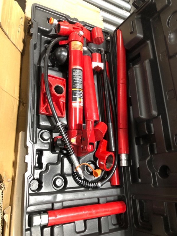 Photo 1 of BIG RED 10 Ton Porta Power Kit, 17-pcs Hydraulic Ram Auto Body Frame Repair Kit with Blow Mold Carrying Storage Case, 20,000 lbs Capacity,Red, T71001L Torin