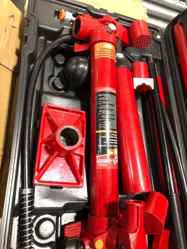 Photo 1 of BIG RED 10 Ton Porta Power Kit, 17-pcs Hydraulic Ram Auto Body Frame Repair Kit with Blow Mold Carrying Storage Case, 20,000 lbs Capacity,Red, T71001L Torin