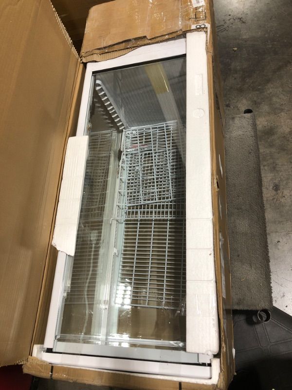 Photo 1 of Litake Commercial Refrigerator, 4.2 Cu. FT Glass Refrigerator Display Case Countertop with Adjustable Shelves, Interior LED Lighting, Display Fridge for Pastry Cake Restaurant, Auto Defrost, White