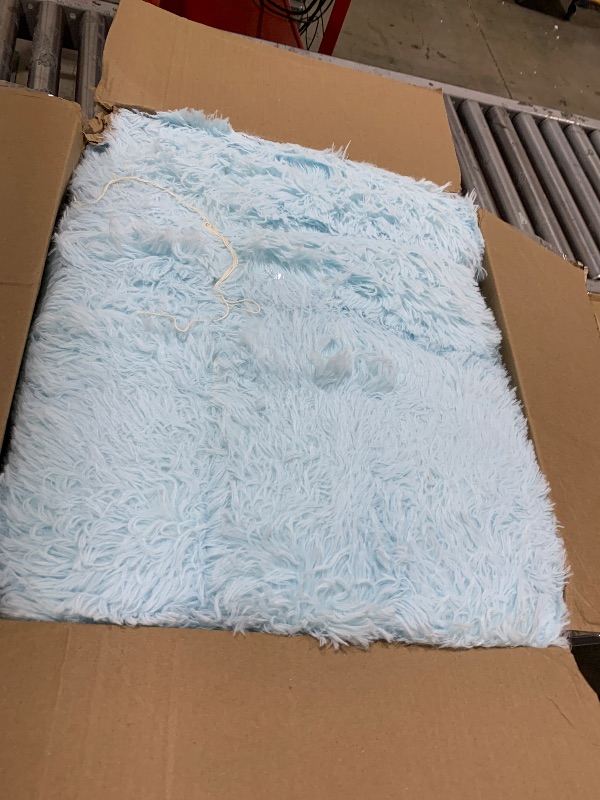 Photo 1 of Comeet Soft Living Room Area Rug for Bedroom, No Slip Plush Fluffy Rugs-Fuzzy Comfy Rug, Indoor Floor Rug Shaggy Plush Carpet for Kids Girls Boys Dorm Nursery, 8x10 Light Blue
