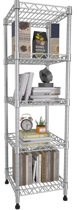 Photo 1 of GIOTORENT 5 Tier Standing Shelving Metal Units, Adjustable Height Wire Shelf Display Rack for Laundry Bathroom Kitchen 11.8 W x 11.8 D x 50 H (5-Tier, Grey, Matte/Glossy Finish)