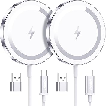 Photo 1 of for Apple Mag-Safe Charger 2 Pack, Magnetic Wireless Charger for iPhone 16 15 14 13 12 Pro Max Plus mini, 15W Fast Charging Pad, for Airpods 4/3/2/Pro, Strong Magnet, Silver
