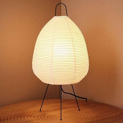 Photo 1 of Japanese - inspired Art Deco Akari Table Lamp. This large, pleated lamp crafted from rice paper has a 1A white lampshade and a tri - color light source (White-light-Dimmable)
