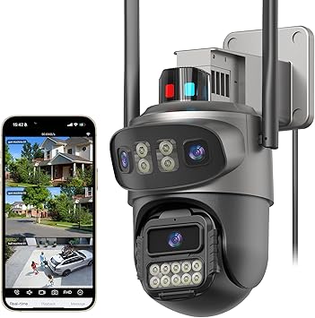 Photo 1 of Three Lens Security Camera Outdoor, Outside Cameras for Home Security with Cord, IP66 Waterproof, AI Tracking, Light Alarm, Color Night, 2-Way Talk, 24/7 Record,SD/Cloud

