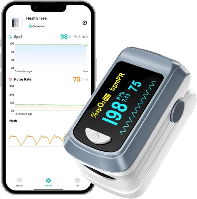 Photo 1 of Pulse Oximeter HealthTree Oxygen Monitor Fingertip, Bluetooth Pulse Ox with Free APP, O2 Pulse Oximeter Finger and Heart Rate Monitor, 2 X AAA Batteries, Lanyard
