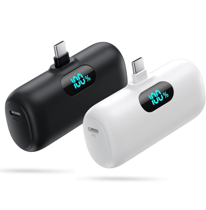 Photo 1 of [2-Pack] Mini Portable Charger 5000mAh Power Bank,3A PD USB C Cell Phone Portable Power, LCD Display Battery Pack Compatible with iPhone 16/15/15 plus/15 pro/15 pro Max/Android/Samsung/Moto/LG etc