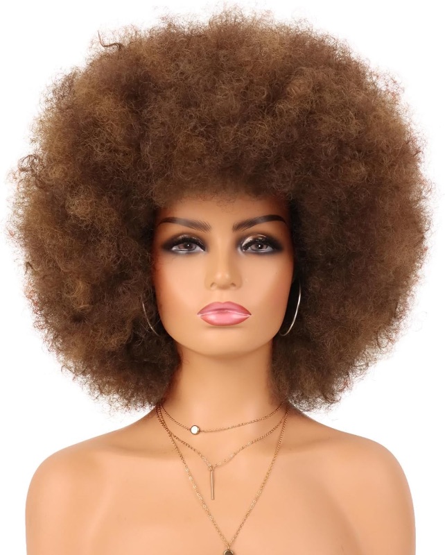Photo 1 of G&T Wig 70s Afro Puff Mixed Brown Wigs for Black Women Glueless Wear and Go Wig Natural Looking Fluffy and Large Bouncy Afro Wigs for Daily Party Use