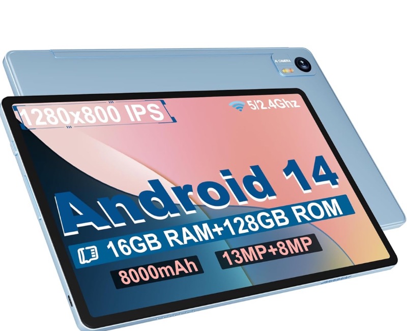 Photo 1 of Android 14 Tablet with Keyboard?16GB RAM 128GB ROM 1TB Expand, 8000mAh Battery, 10.1 inch Tablet with 13MP+8MP Camera/Bluetooth/GPS/WiFi/HD Display (Light Blue)