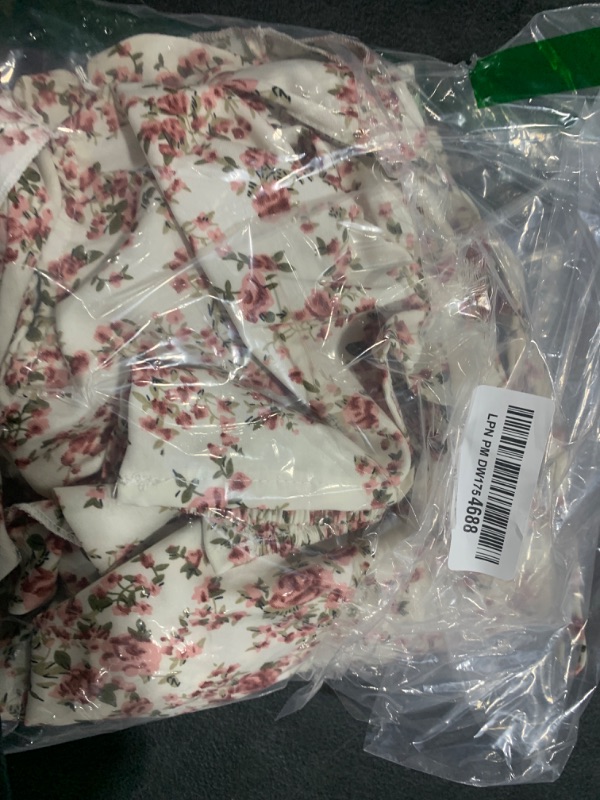 Photo 1 of SHENHE Women's Floral 2 Piece Outfits Smocked Crop Tube Top and Ruched Ruffle Slit Maxi Skirt Set Pink and White SIZE Medium