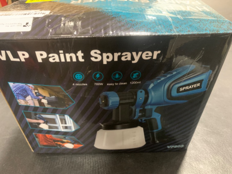 Photo 1 of VONFORN Paint Sprayer, 700W HVLP Spray Gun with Cleaning & Blowing Joints, 4 Nozzles and 3 Patterns, Easy to Clean, for Furniture, Cabinets, Fence, Walls, Door, Garden Chairs etc. VF803 Blue