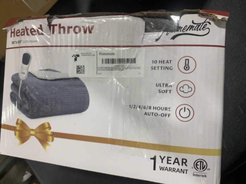 Photo 1 of HomeMate Heated Blanket Electric Throw - 50"x60" Heating Blanket Throw 1/2/4/6/8 Hours Auto-Off 10 Heat Levels Blanket Over-Heat Protection Soft Flannel Sherpa Heater ETL Certification