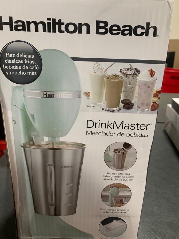 Photo 1 of Hamilton Beach DrinkMaster Electric Drink Mixer, Retro Milkshake Maker & Milk Frother, 2 Speeds, Extra-Large 28 oz. Stainless Steel Cup, Mint