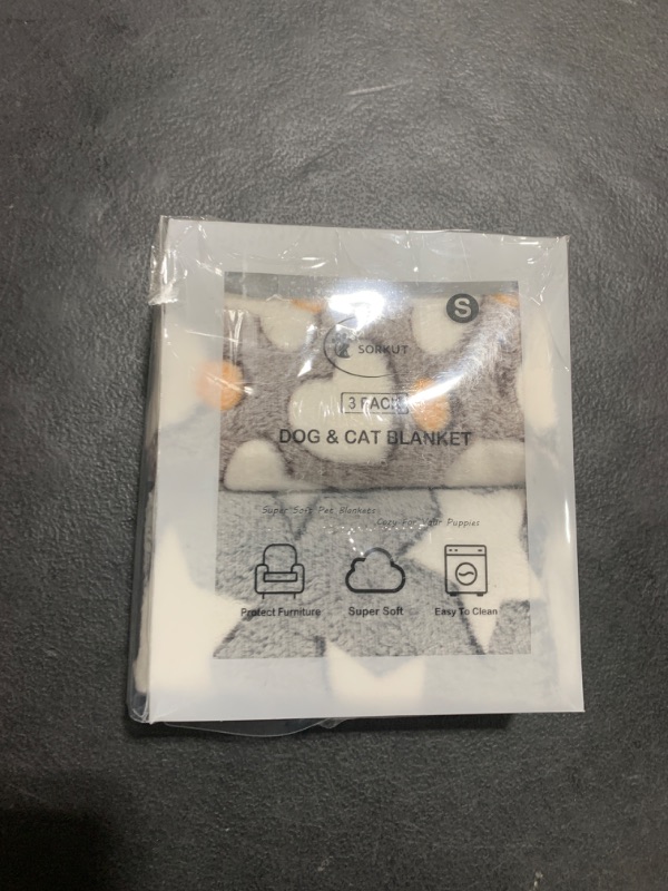 Photo 1 of 1 Pack 3 Puppy Blankets Super Soft Warm Sleep Mat Grey Cute Print Fluffy Fleece Pet Flannel Throw Dog Blankets for Small Dogs Cats,Star&Bone&Love- Small (23"x15")