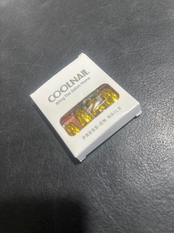 Photo 1 of Coolnail Shiny Punk Style Metallic Gold Color Press on False Fake Nails Metal Plating Acrylic Short Reflective Mirror Golden Nail Art Tip