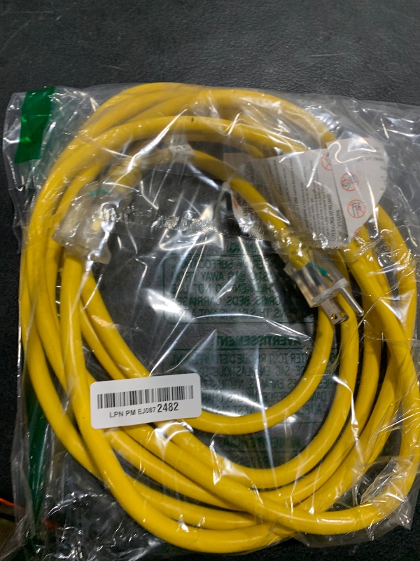 Photo 1 of EP 15 ft Lighted Outdoor Extension Cord - 12/3 SJTW Heavy Duty Yellow Extension Cable with 3 Prong Grounded Plug - 15AMP Power Cord for Lawn, Garden, Appliances