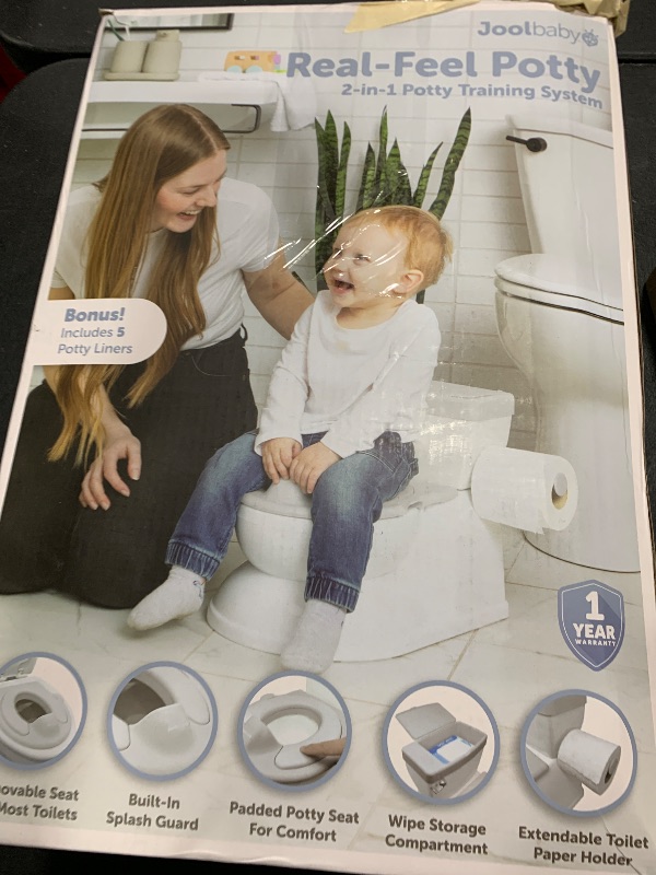 Photo 1 of Real Feel 2-in-1 Potty with Wipes Storage, Flushing Sounds & Disposable Liners - Realistic Toilet - Easy to Clean & Assemble - Jool Baby (Gray)