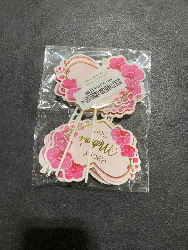 Photo 1 of JANOU 12pcs Happy Mother's Day Cake Toppers Heart Flower Cake Picks Cake Decoration for Birthday Mother's Day Party Favors