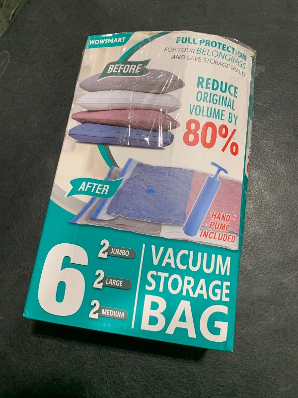 Photo 1 of 6 Pack Vacuum Storage Bags with Hand Pump, 80% Space Saver Vacuum Seal Storage Bags for Clothing, Travel Lugggage, Blankets, Comforters