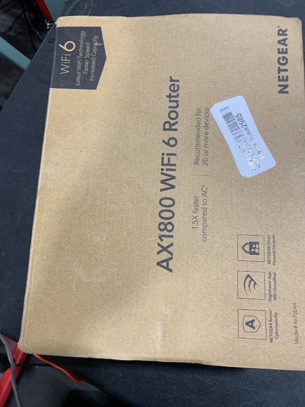 Photo 1 of NETGEAR 4-Stream WiFi 6 Router (R6700AX) – Security Features, AX1800 Wireless Speed (Up to 1.8 Gbps), Covers up to 1,500 sq. ft., 20 devices