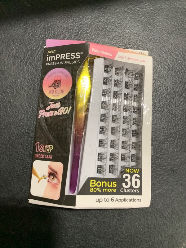 Photo 1 of KISS imPRESS Falsies False Eyelashes, Lash Clusters, 'Voluminous', 14 mm, Includes 20 Clusters, 1 applicator, Contact Lens Friendly, Easy to Apply, Reusable Strip Lashes