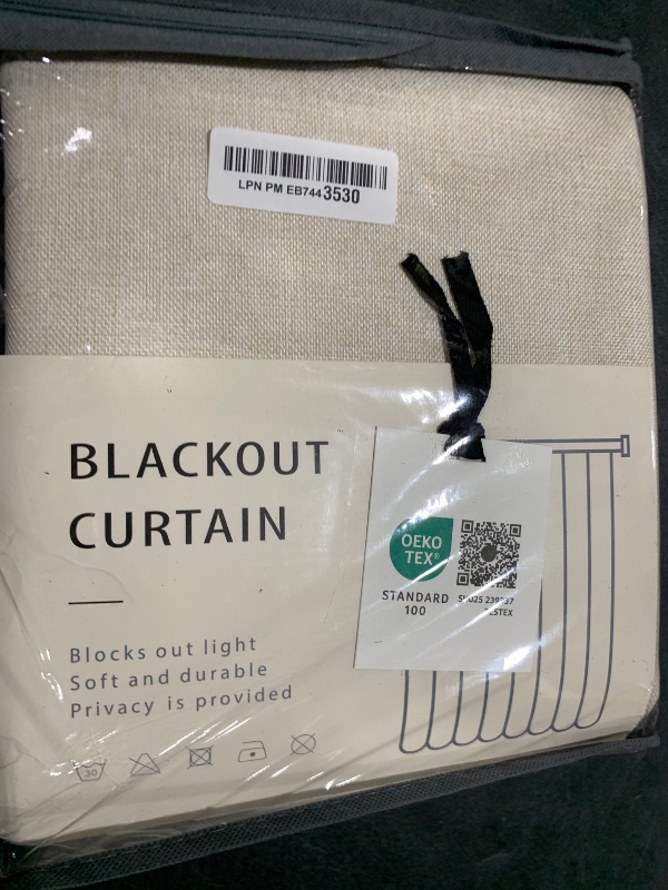 Photo 1 of 100% Blackout Shield Linen Blackout Curtains for Bedroom 108 Inches Long, Back Tab/Rod Pocket Living Room Drapes, Thermal Insulated Blackout Curtains 2 Panels Set, 50" W x 108" L,Cream