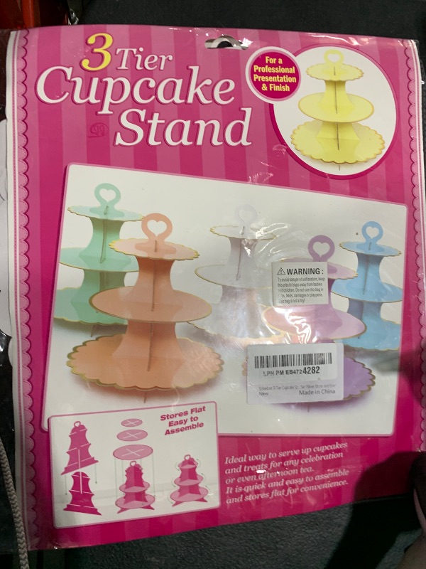 Photo 1 of Soleebee 3-Tier Cupcake Stand, Cardboard Cupcake Tower, Dessert Cup Cake Stand Tower for Birthday Wedding Party Decoration, Cupcake Tier Stand 1 Set (Silver Moon and Star)