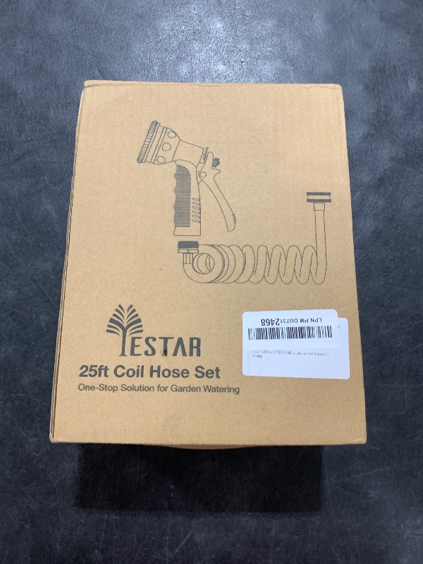 Photo 1 of Coil Hose 25FT EVA Coil Garden Hose With 3/4'' Brass Connector Coiled Water Hose Lightweight And No Kink Includes 7 Patterns Spray Nozzle For Outdoors Lawn Watering Car Washing