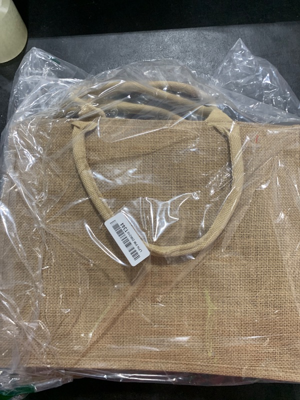 Photo 1 of Shappy 8 Pack Burlap Tote Bags with Handles, Jute Tote Bags with Laminated Interior Reusable Grocery Bag for Women Bridesmaid Wedding Gift DIY Art Crafts Decoration Beach
