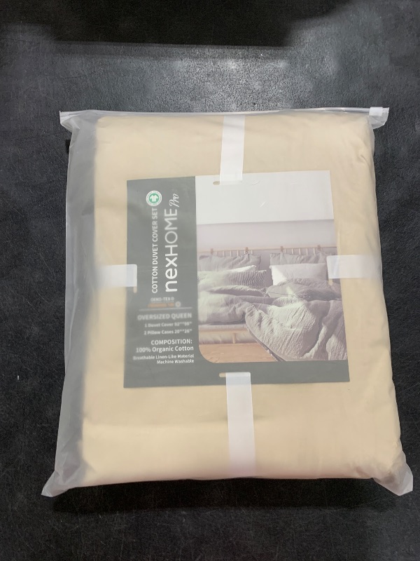 Photo 1 of NEXHOME PRO Cotton Duvet Cover Oversized Queen 92"x98" Linen Look Textured Organic Natural 100% Washed Cotton Duvet Cover 3 Pieces Bedding Set Zipper Closure, Breathable (No Comforter)