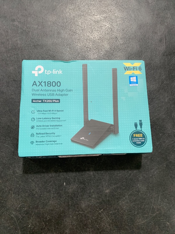 Photo 1 of TP-Link WiFi 6 USB Adapter for Desktop PC - (Archer TX20U Plus) AX1800 Wireless Network Adapter with 2.4GHz, 5GHz, High Gain Dual Band 5dBi Antenna, WPA3, Supports Windows 11/10
