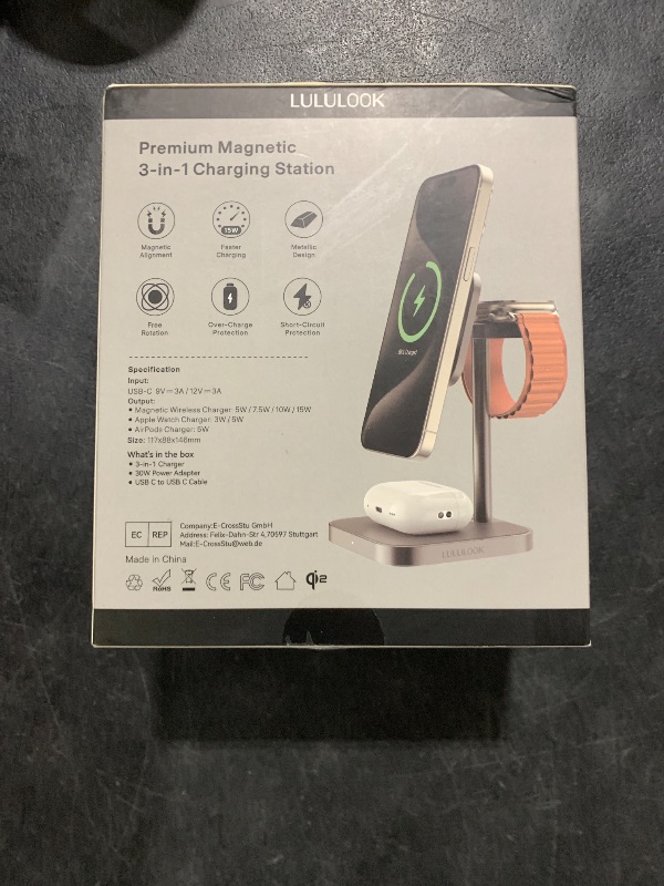 Photo 1 of [Qi2 Certified ] LULULOOK 3 in 1 Charging Station with MagSafe, 15W Wireless Charger Stand Magnetic Foldable Charger for iPhone16/15/14/13/12 Series, AirPods Pro/3/4, Apple Watch with 30W PD Adapter