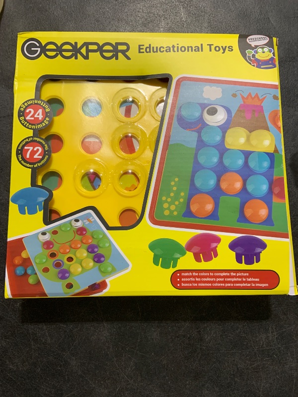 Photo 1 of Geekper 96 PCS Button Art Toys for Toddlers, Color Matching Mosaic Pegboard Early Learning Educational Toys for 3, 4, 5, 6 Year Old Kids Boys and Girls Gifts, Including 24 Pictures and 72 Buttons