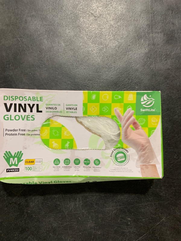 Photo 1 of SWIFTLITE Disposable Vinyl Gloves, Food Safe, Latex-Free Powder-Free Clear Plastic Gloves for Cooking, House Clean, Food Prep (100, Medium)