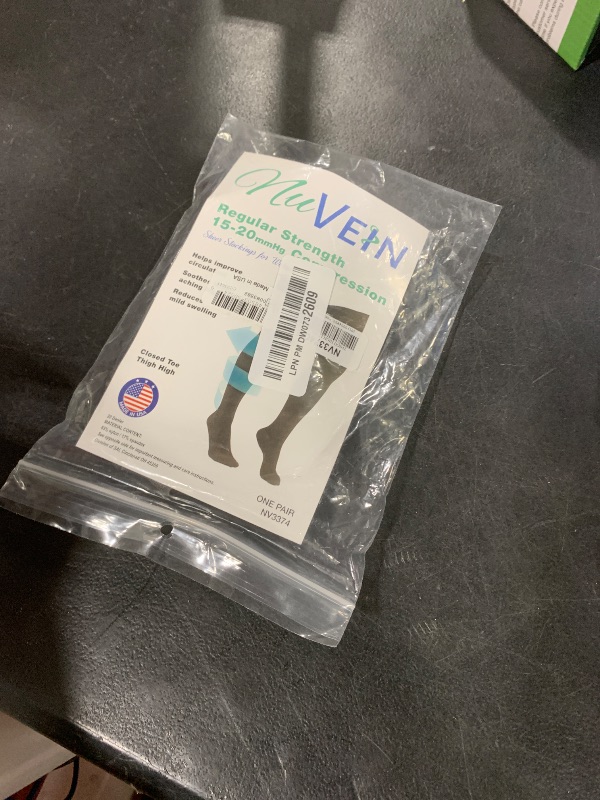Photo 1 of NuVein Sheer Compression Stockings for Women, 15-20 mmHg Support, 20 Denier, Thigh High, Closed Toe, Charcoal, Small