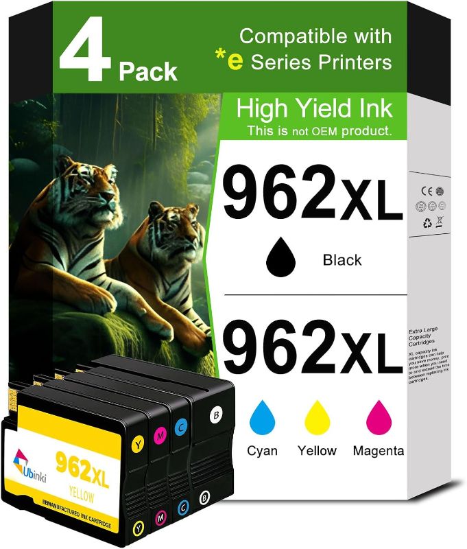Photo 1 of 962XL Ink Cartridges Combo Pack Replacement for HP 962 XL Ink Cartridges Black and Color HP962 HP962XL for OfficeJet Pro 9015e 9015 9010e 9010 9018 9018e 9020 9025e 9025 Printer (BK/C/M/Y,4 Pack)