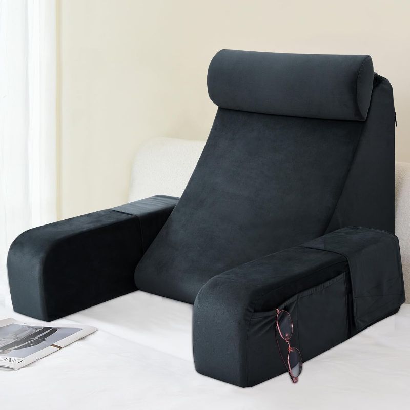 Photo 1 of ENITYA Back Pillow for Bed Sitting up, Reading Pillow for Sitting in Bed Adult, Back Support Pillow with Arms for Watching TV/Reading/Gaming/Resting, Medium 19"(Black)