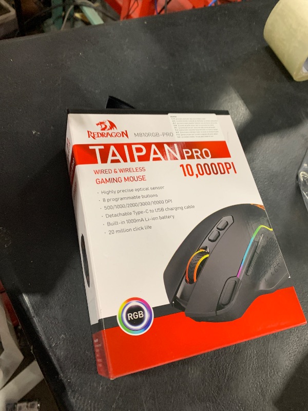 Photo 1 of Redragon M810 Pro Wireless Gaming Mouse, 10000 DPI Wired/Wireless Gamer Mouse w/Rapid Fire Key, 8 Macro Buttons, 45-Hour Reliable Power Capacity and RGB Backlit for PC/Mac/Laptop