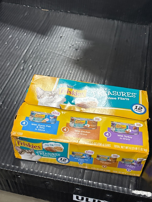 Photo 1 of Purina Friskies Wet Cat Food Variety Pack, Tasty Treasures Prime Filets (With Ocean Fish and Tuna, With Chicken and With Turkey) - (Pack of 12) 5.5 oz. Cans