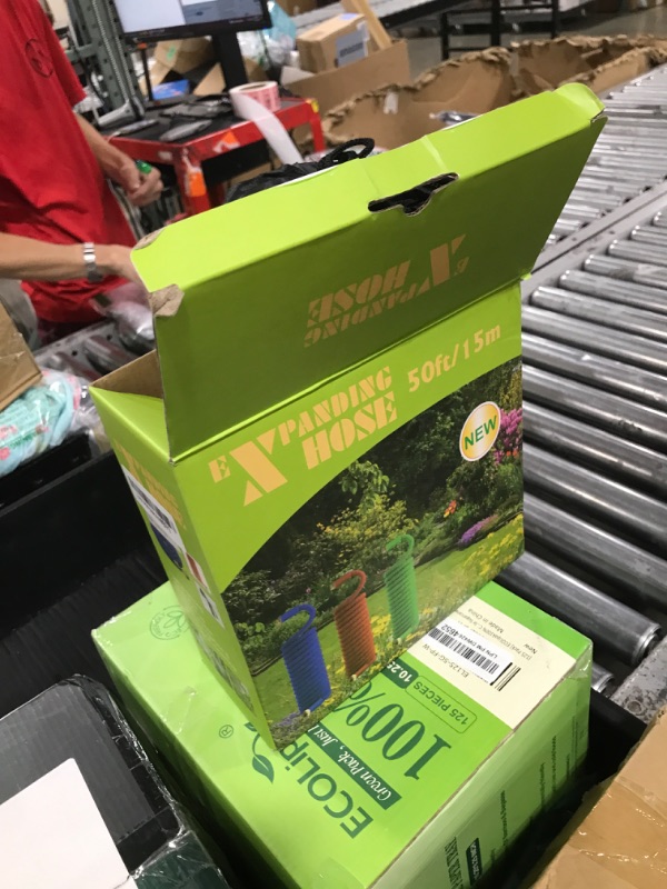 Photo 1 of Expandable Garden Hose 50 ft, New Flexible Water Hose 50ft with 10 Function Spray Nozzle, Solid Brass Fittings, Reinforced Latex Core, Strong Fabric, Lightweight, No Kink, Retractable Hoses