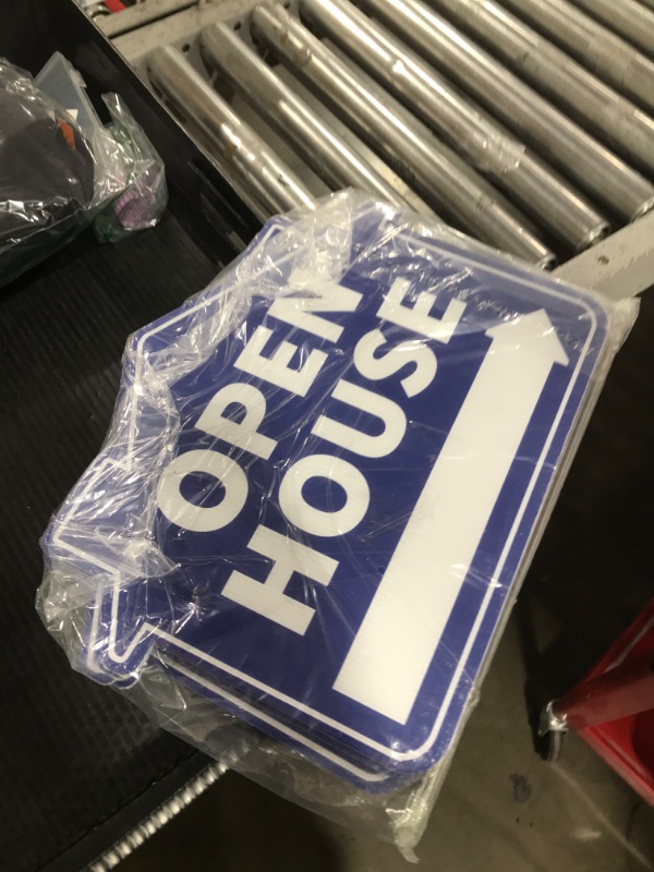 Photo 1 of Queekay 5 Pack Open House Yard Signs with Metal Stakes for Real Estate 16" x 12" Large Double Sided Weather Proof Open House Signs with Directional Arrows Real Estate Agent Supplies(Blue)