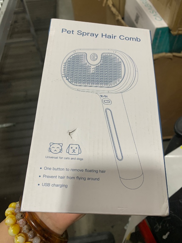 Photo 1 of 3 in 1 Cat Steam Brush, Pet Spray Hair Removal Comb for Shedding & Grooming, Water Brush for Cats Dogs Small Animals Long Short Haired with One-Click Release Button(White)