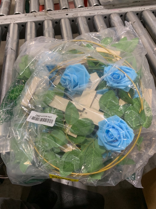 Photo 1 of Wesiti 48 Pcs Baptism Centerpiece Decoration for Table 12 Wood Cross 12 Metal Floral Hoop Centerpiece with Stand 24 Foam Rose with Stem for Baptism Baby Shower Wedding(Wood and Blue,Stylish)