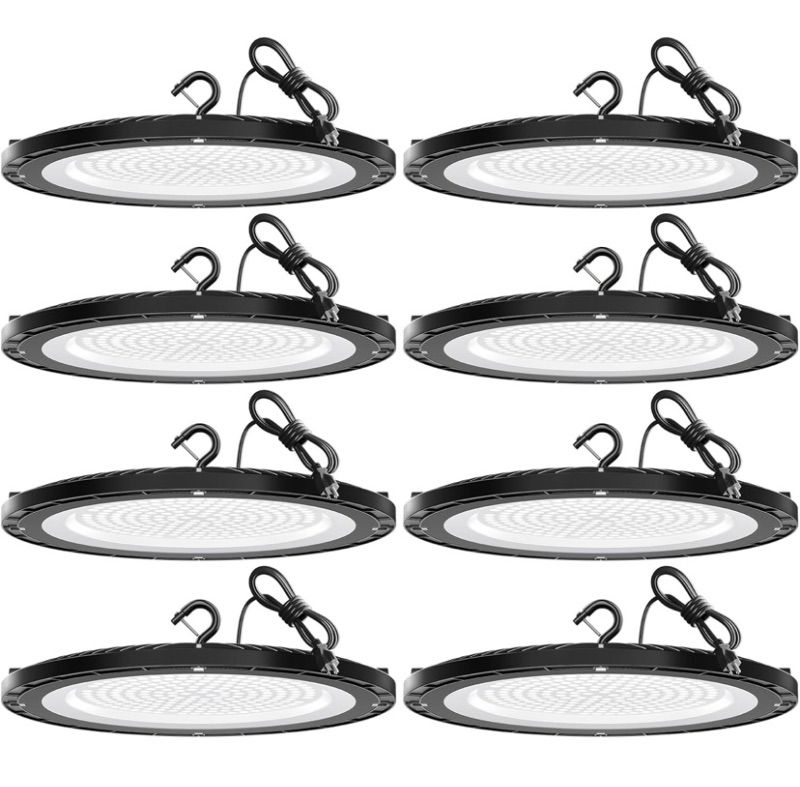 Photo 1 of UFO LED High Bay Lights 200W 28000LM with US Plug 5ft Cable 5000K AC100-277V High Bay LED Shop Lights Commercial Warehouse Workshop Factory Barn Garage Lighting Fixture 8 Pack