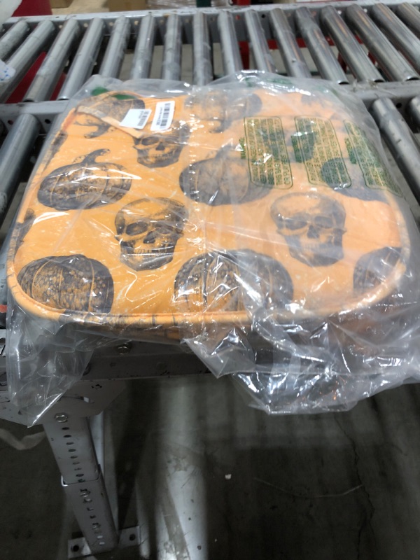 Photo 1 of Lunarable Pumpkin Chair Seating Cushion Set of 4, Halloween Themed Skulls and Pumpkins Scary Holiday Celebrations Worn Image, Anti-Slip Seat Padding for Kitchen & Patio, 16"x16", Pale Orange Black