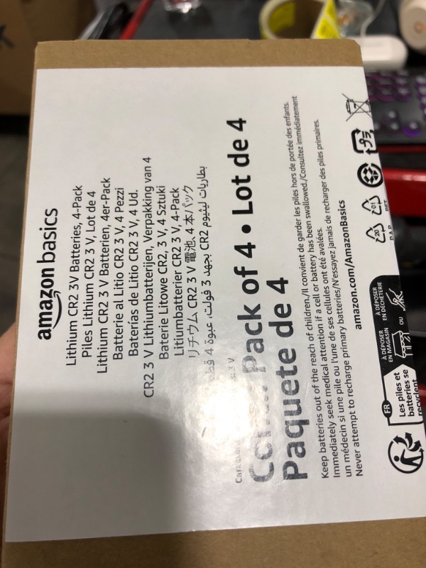 Photo 1 of Amazon Basics CR2 Lithium Batteries, 3 Volt, Long Lasting Power, Low Self-Discharge Rate Pack of 4