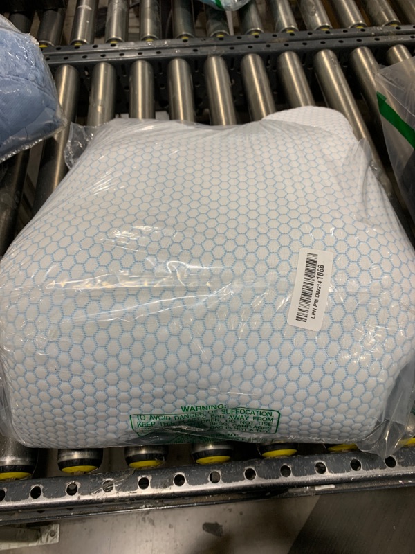 Photo 1 of Anvo Cervical Pillow for Neck Pain Relief, Memory Foam Pillows for Neck and Shoulder Pain, Orthopedic Ergonomic Design for Sleeping, Suitable for Side Back and Stomach Sleeper, Cyan Soft
