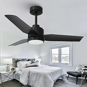 Photo 1 of 42 Inch Black Ceiling Fans with Lights and Remote/APP, Modern Ceiling Fan for Living Room Outdoor Ceiling Fan 6-Speed Adjustable Reversible DC Motor Timer Noiseless 3CCT Dimmable for Bedroom Office