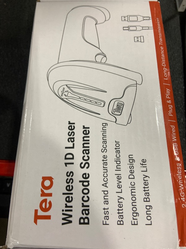 Photo 1 of Tera Barcode Scanner Wireless 1D Laser Cordless Barcode Reader with Battery Level Indicator, Versatile 2 in 1 2.4Ghz Wireless and USB 2.0 Wired