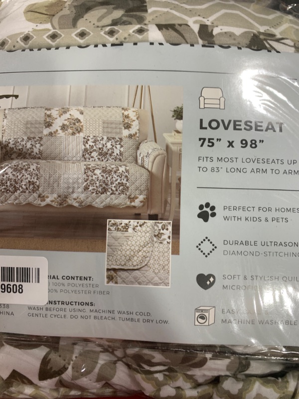 Photo 1 of Great Bay Home Patchwork Scalloped Printed Furniture Protector Stain Resistant Loveseat Cover (Loveseat, Taupe)